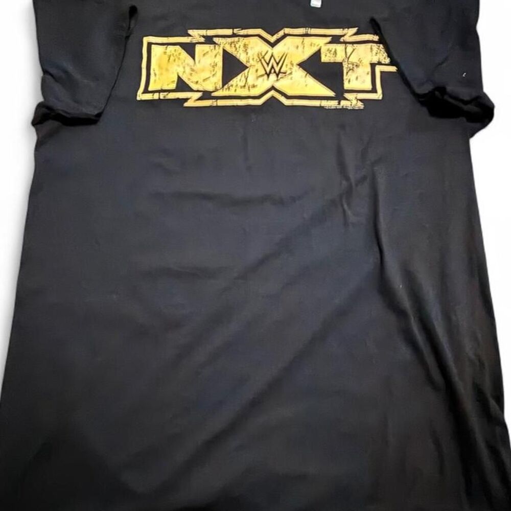 WWE NXT Fanatics Black Gold Distressed Logo Shirt Retro TV Color Bars Large